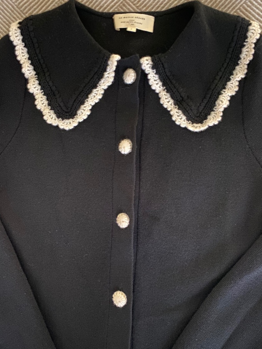 Sezane Black Cardigan with White Trim - Picture 2 of 8